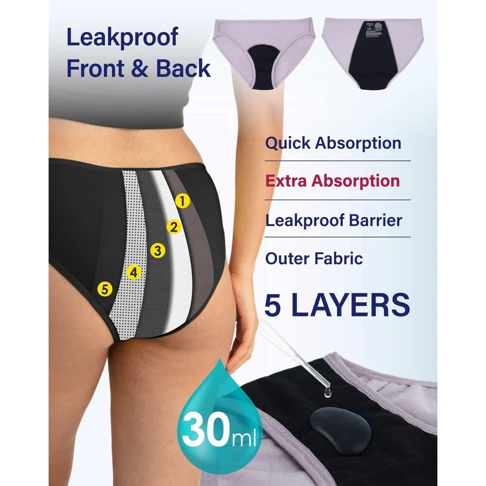 Neione Girls' Black Period Underwear Menstrual Panties Modal Bikini Cheeky XXS